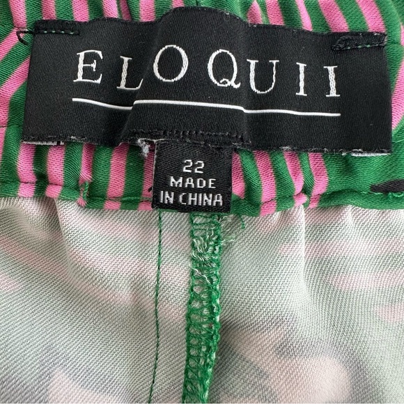 Eloquii Plus Size Green and Pink Striped Floral Shorts - Picture 4 of 9